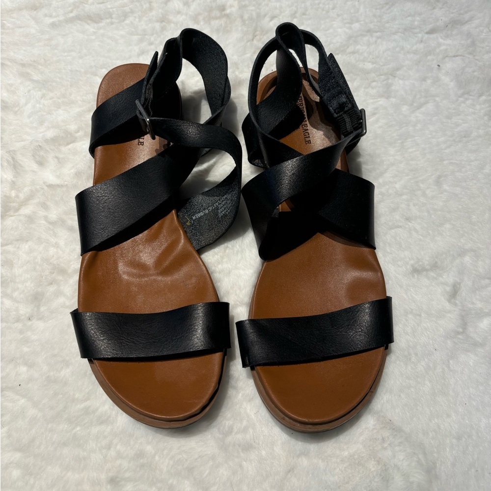 American Eagle Black and Tan Strappy Sandals